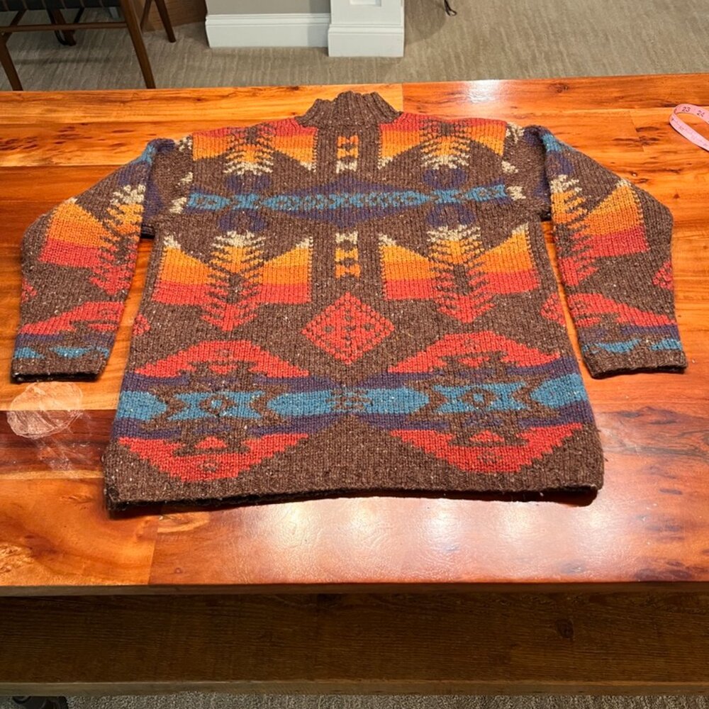 Hand Knit LAUREN Ralph Lauren Wool Blend Southwest Indian Aztec Sweater LRG - Picture 2 of 15